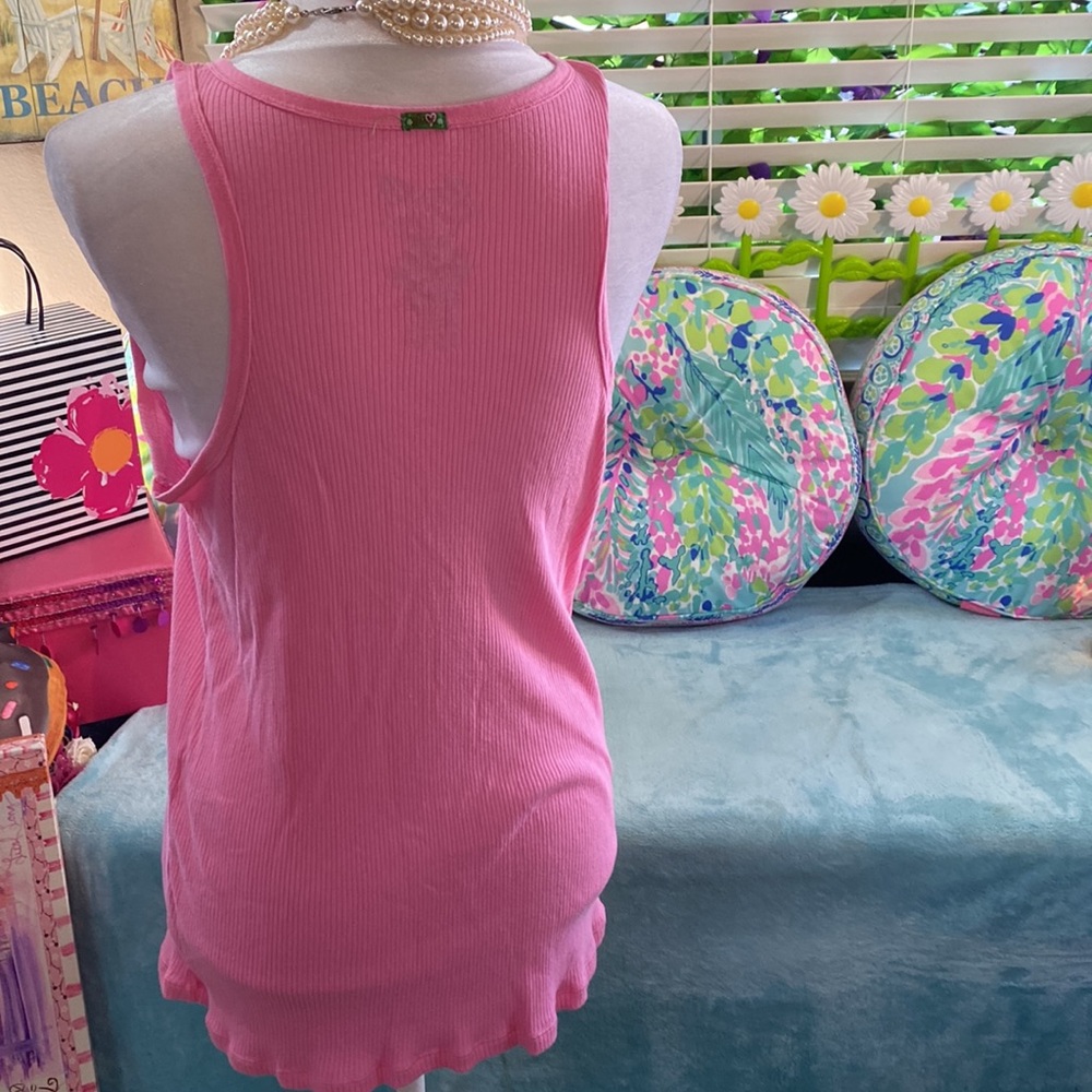 Flirt by Delicates bubblegum pink tank top with green center tie🌷 - Picture 3 of 7